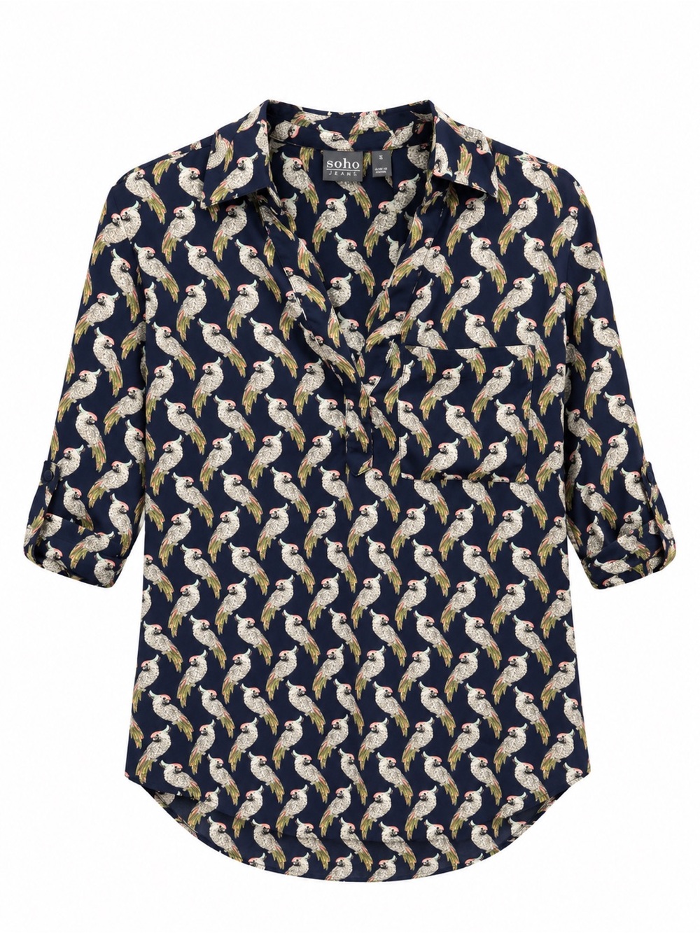 New York & Company Navy Parrot-Print Button-Down Shirt